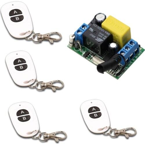 New AC220V 1CH 10A Relay Remote Control Garage Door RF Wireless Remote Control Switch System 4X Transmitters + 1 X Receiver