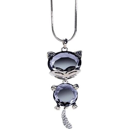 80cm Cute Crystal Little Cat Necklace For Women Fine Pendant Gift Jewelry