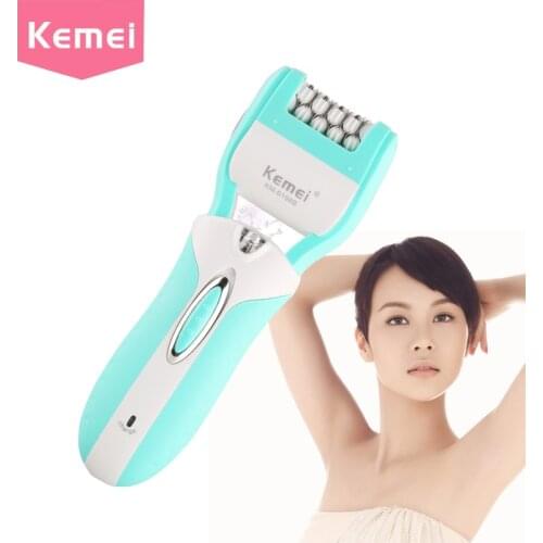 KEMEI Rechargeable Epilator Shaver Depilador Facial Light Blue Hair Removal Three In One Lady Epilator Electric Hair Removal