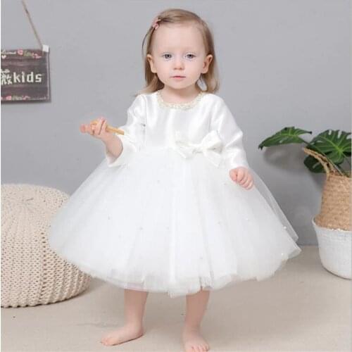 1st Birthday Baby Girls Dress Pearl Bow Princess Wedding Party Kids Dresses For Girls Baby Baptism Dress Girls Ball Gown Vestido