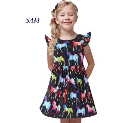 Girls European and American princess dress cartoon pattern ins dresses for kids childrens summer flying sleeve dress clothes
