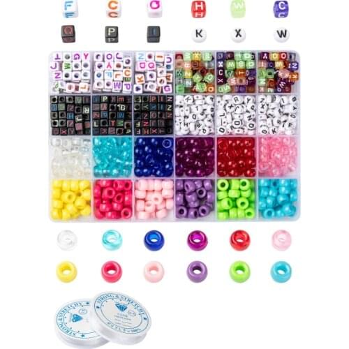 1 Box Transparent & Opaque Acrylic Beads Mix Color With 2 Roll Elastic Crystal Thread Jewelry Accessories DIY Kits