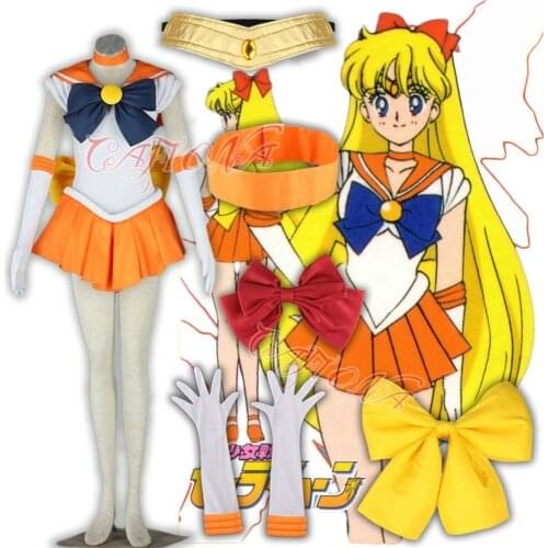 Cheapest Anime Sailor Minako Aino Sailor Venus Cosplay Costume Sexy Girls Dress Halloween