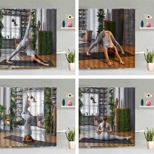 Sexy Woman Sports Shower Curtain Beautiful Hot Girl Motion Yoga Good Figure Bathroom Screen Accessories Set Home Decor With Hook