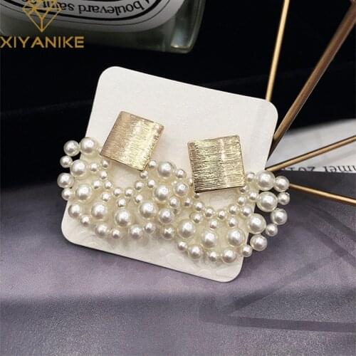XIYANIKE 2020 New Classic Fashion Hollow Imitation Pearl Geometric Earring Pendant Earring Metal Statement Earrings For Women