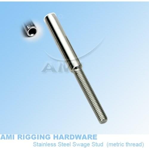 Swage Stud 3mm 1/8" Wire M5 Right or Left Thread Stainless Steel 316 Cable Fitting Rope Railing Deck