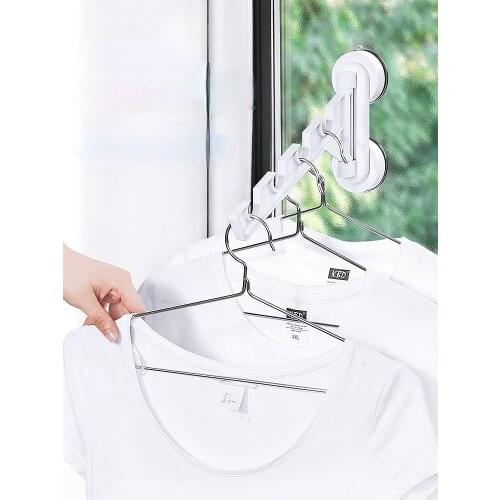 GY Window Clothes Hanger Punch-Free Wall-Mounted Indoor Suction Cup Folding Rack Balcony Window Sill Hang the Clothes Drying Rod