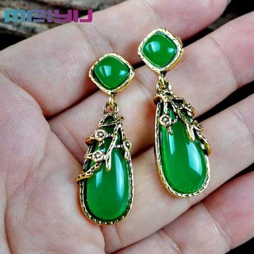 Branch and Flowers Encircle Inlay Green Synthetic Emerald Chalcedony Earrings Bohemian Pendant Earrings Cosplay Costumes Jewelry