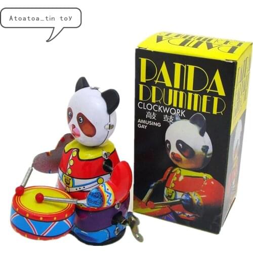 Vintage Retro Panda Drummer Tin toy Classic Clockwork Wind Up Collection Art Panda Tin Toy For Adult Kids Collectible Gift