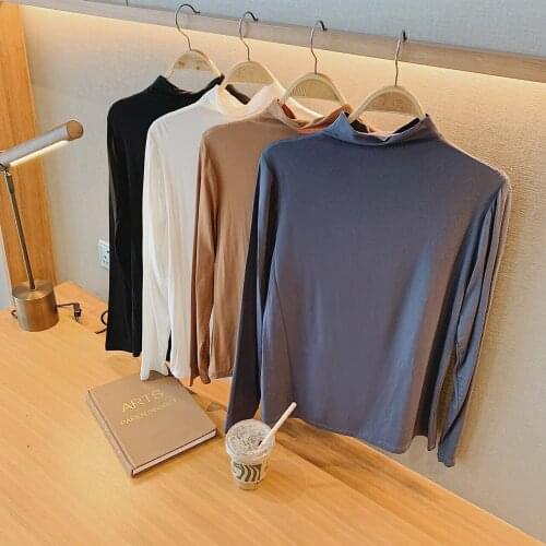 2021 Womens Slim Turtleneck Top T-shirt Clothing Spring Autumn Long Sleeve Pullover Basic High neck Bottoming Simple Tee Blouse