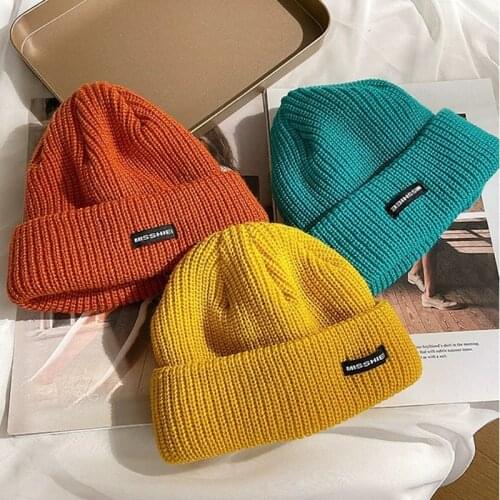 Female Winter Outdoor Sports Warm Hat Letter Knitted Woolen Hat Fashion Casual Running Fishing Solid Color Melon Leather Cap