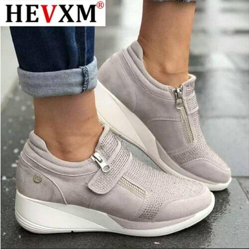 Women Platform Ankle Boots Comfortable Sneakers Wedges Slip On Creepers Flats Shoes Woman Booties Size 35-43 Crystal Botas Mujer