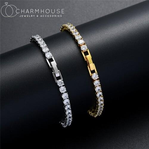 Luxury Zirconia Tennis Bracelets For Women Silver / Gold 4mm Box Chain Bracelet & Bangles 18cm Natural Stone Jewelry Accesories
