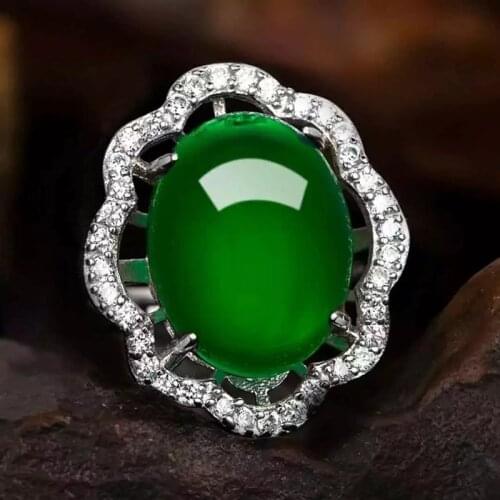 Vintage Ethnic Natural Green Jade Emerald Rings For Women 925 Silver Gemstone Wedding Engagement Ring Silver Jewelry Lady Gifts