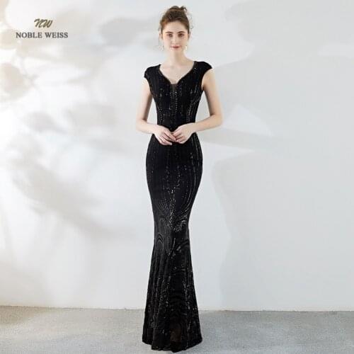 Elegant Mermaid Long Evening Dress Blue Sequin Beading Sexy In Stock V-neck Party Dresses Prom Gown