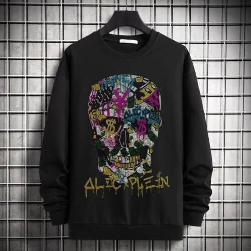 Winter Outdoor Mens Hoodie Korean Style Top Fashion Thick Brand Oversized Pullover Sweatshirt Autumn Plus Velvet Hot Rhinestone