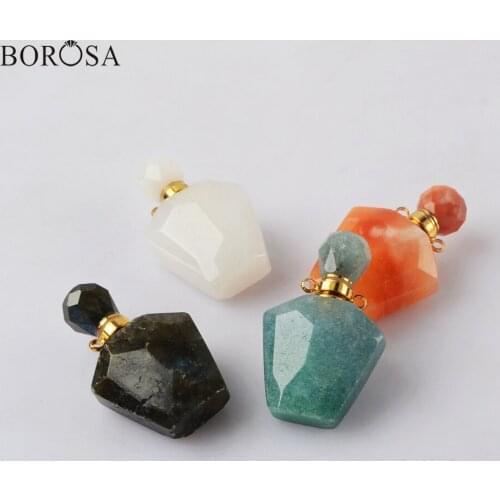 Gold Gems Stone Perfume Bottle Diffuser Necklace Labradorite White Quartz Perfume Bottle Connector for Necklace for Women WX1835
