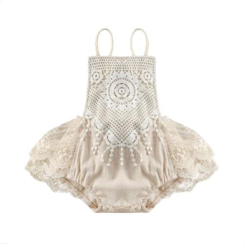 2021 Fashion 0-24M Summer Lovely Baby Girls Boys Rompers Lace Floral Tassel Sleeveless Belt Jumpsuits