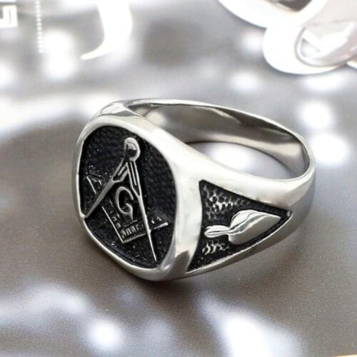 316L Stainless Steel White Masonic Ring For Men, Master Masonic Signet Ring, Free Mason Ring Ethnic Cool Punk Rock Jewelry Male