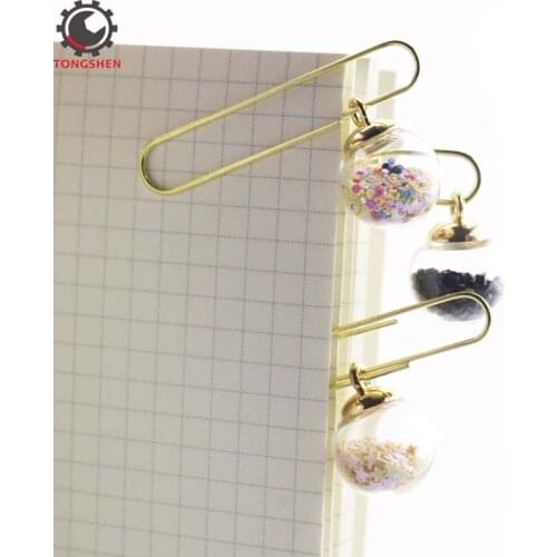 5Pcs Glass ball Paper Clips Bookmark Memo Clips Metal Binder Clips Funny Kawaii Office Shool Stationery Marking Clip