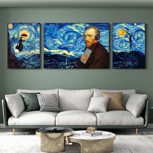Famous Artist Van Gogh Abstract Landscape Starry Night Canvas Poster Famous Classic Wall Art Print Picture for Living Room Decor