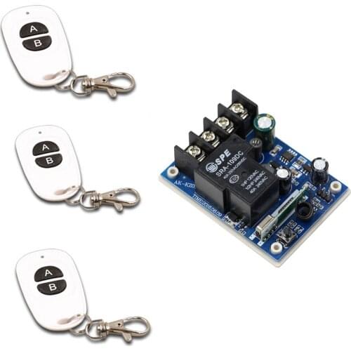 Smart Home DC12V-48V 30A 1CH Radio Controller RF Wireless Relay Remote Control Switch 3pcs Transmitter+Receiver with Cover