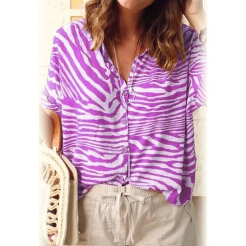 Zebra-Stripe Blouses Shirts Women Collar Button Loose Casual Shirt Women 2021 Summer Autumn Fashion Streetwear Retro Femme Shirt