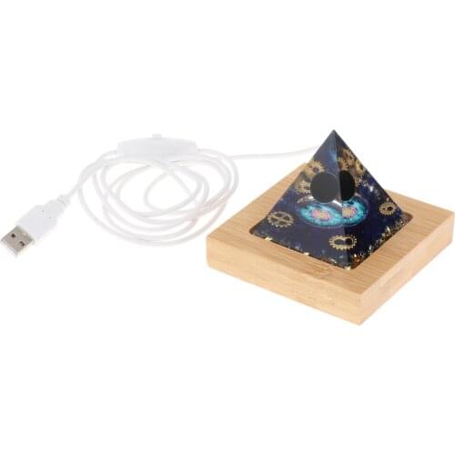 Large 60mm Gemstone Orgone Pyramid Energy Generator w/ Wooden Base Natural Quartz Blue Crystal Obsidian Globe Tower Meditation