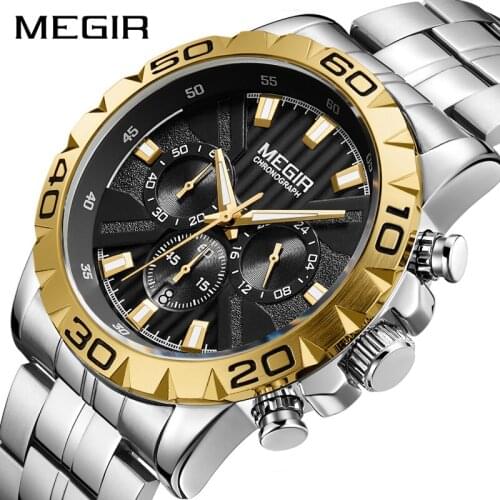 Relogio Masculino 2019 MEGIR Chronograph Quartz Men Watch Luxury Brand Top Stainless Steel Business WristWatches Men Waterproof