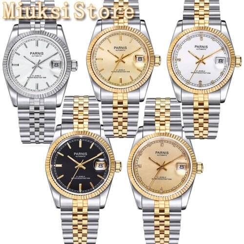 Parnis ladies 36mm classic top mechanical watch silver gold case sapphire crystal 21 jewelry Miyota movement womens luxury watch