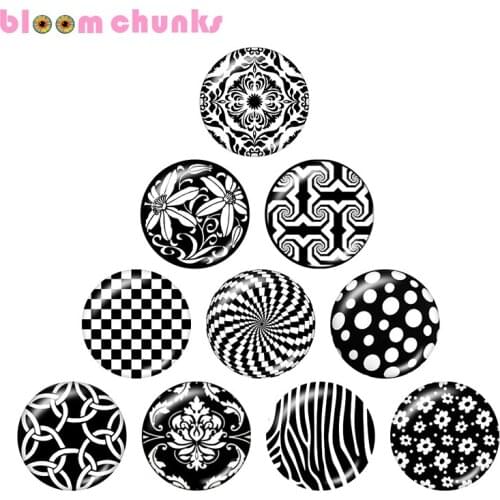 Black and white pattern 10pcs mixed 12mm/18mm/20mm/25mm Round glass cabochon jewelry flat back Making findings S1694