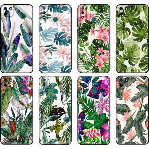Black tpu Case For Huawei Y9S Y6S Y8S Y5P Y7P Y8P Case For Huawei Y5 lite Prime 2018 Y6 2019 Cover Tropical Green Leaves Floral