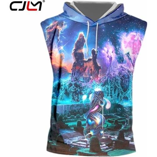 CJLM Digital Sublimation 3D Full Print Hooded Vest Colorful starry sky Tank Top Mens Hip Hop Streetwear Drop-ship Apparel 2019