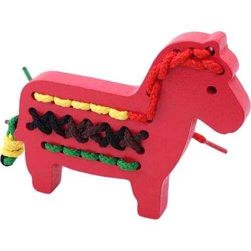 Children Montessori Horse Shape Lacing Board Game Wooden Toddler Sew On Threading Toy Set Kids Early Learning Educational Toys