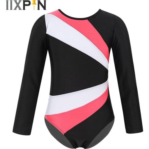 Kids Gymnastics Leotards for Girls Ballet Long Sleeves Color Block Cutout Back ballerina dress kids Jumpsuit turnpakjes meisjes