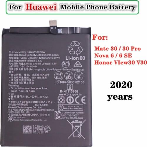 For Huawei Mate 30,Mate 30 Pro,Nova 6,Nova 6 SE,Honor VIew30 VIew 30,Honor V30 Mobile Phone Battery HB486586ECW 4200mAh Batterie