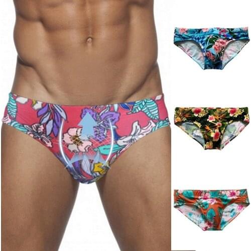Men Swimwear Push Up Low Rise Swimming Briefs Mens Sexy Flower Print Swim Trunks Beach Shorts Surffing Bathing Suits Beachwear