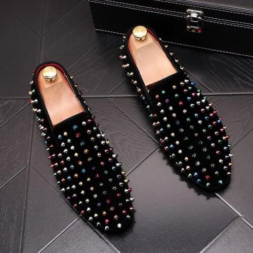 ERRFC Luxury Mens Leisure Loafer Shoes British Fashion Designer Round Toe Rivets Charm Slip On Flat Shoes For Man Party Shoes