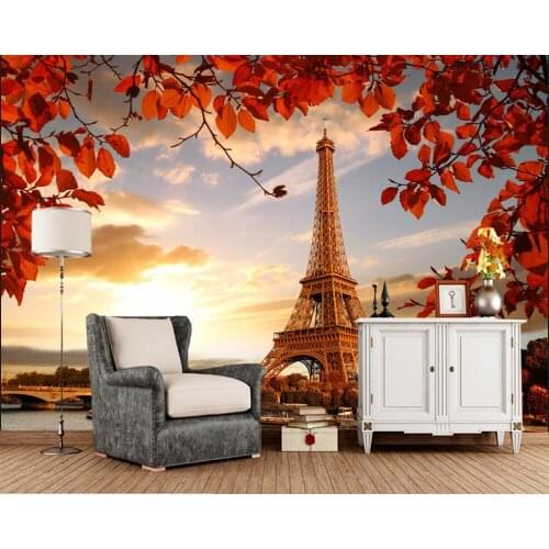 Papel de parede Autumn Eiffel Tower Paris photo Leaf 3d wallpaper,living room TV sofa wall bedroom wall papers home decor mural