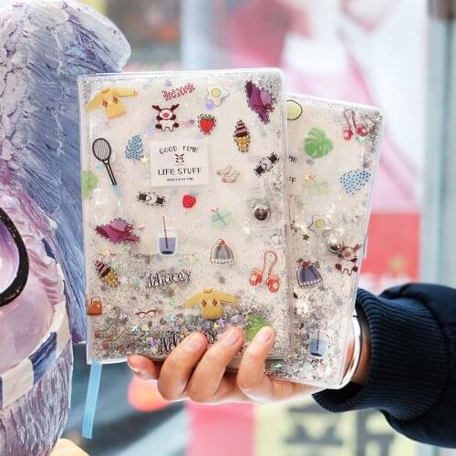 Kawaii Quicksand Girls Heart Cute PVC Waterproof Cover Grid Diary Notebook Planner Hand Ledger School Supplies Stationery Gift