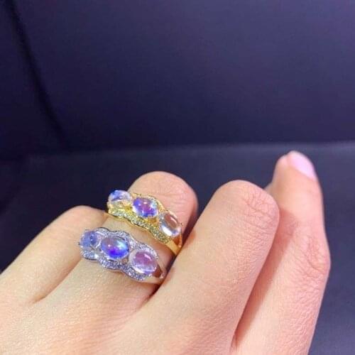 Round Clear Moonstone Ring Antique Silver Color White Opal Stone Rings For Women Men Moon Phase Ring Jewelry