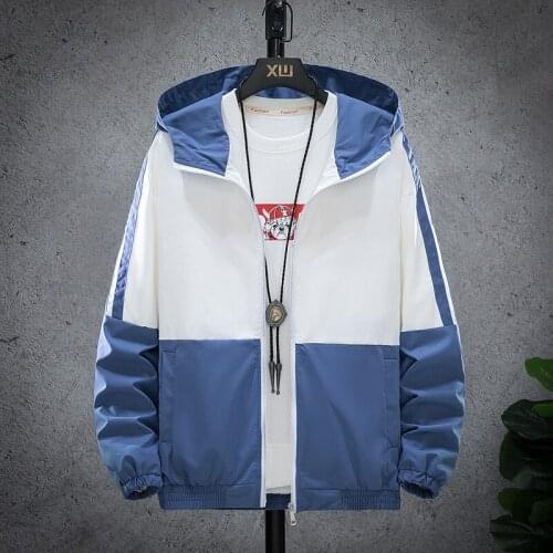 New Mens Casual Jacket Coat Contrast Color Blocking Hooded Windbreakers Outerwear Tour Running Jogging Training Tops Wear Loose
