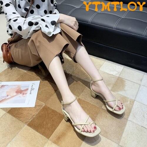Fashion High-heeled Sandals Women 2021 Summer New Style Korean Version Of The Word With Toe Sandals Thick-heeled High-heeled Sho