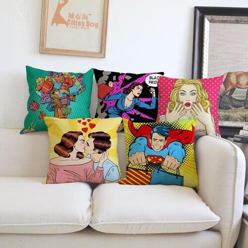 Cartoon Pop art character cushion cover Pillow linen illustration Works Home sofa Decoration cushions covers Pillowcase cojines