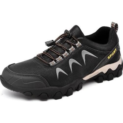 Mens Leather Casual Shoes Outdoor Rubber Sole Non-slip Grip Sneakers for Men Light Comfort Insole Walk Hiking Mountain Sport