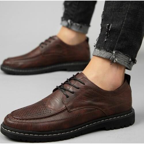2021 New Mens Quality Cowhide Leather Shoes British Business lace up fashion black Soft Leather Man Split Leather Dress Shoes
