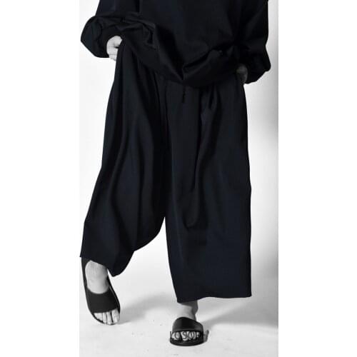 Mens casual pants wide leg pants skirt pants pleated loose