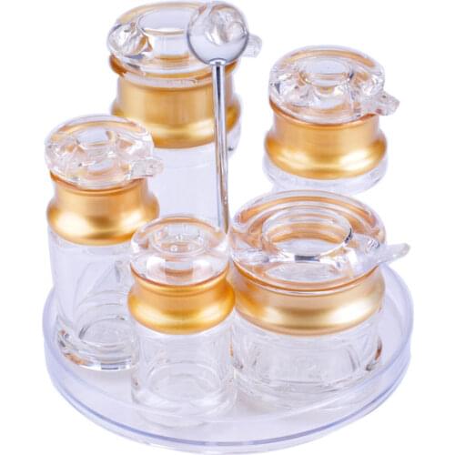 Acrylic cruet sucrier oil bottle rack set 6 piece set soy sauce bottle pot of vinegar powder extinguishers salt and pepper