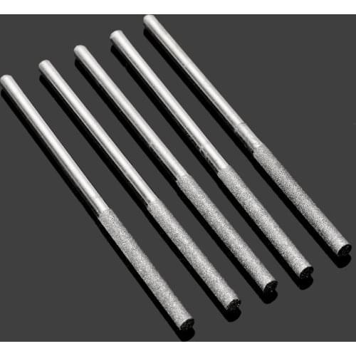 5Pcs Diamond Coated Cylindrical Flat Head Lengthened Burrs Bit Drill Set Polishing Grinding Rods Ceramics Wood Stone Rotary Tool