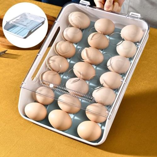 Egg Tray Holder Auto Scrolling Down Cabinet Egg Tray Fresh Organizer Space Saver for Kitchen Food Storage Containers